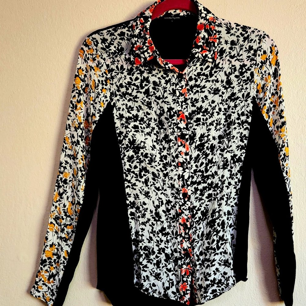 Vintage Nanette Lepore Button Down Shirt - Black & White Color - Size Small